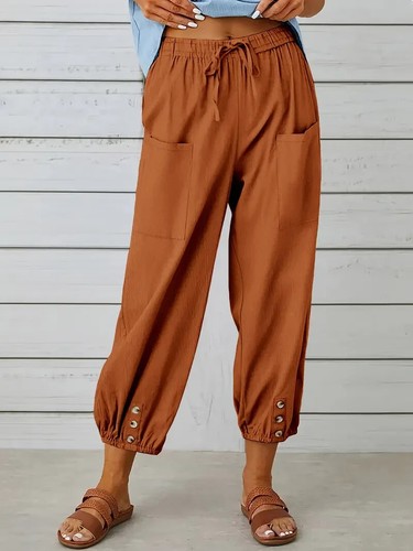 NEW Temu Boho Harem Pant Pockets with Elastic Drawstring Waistband BURNT ORANGE - Picture 8 of 8
