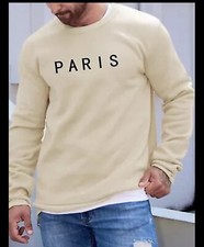 Paris Sweatshirt Size Large Men Beige Crew Neck Sweater new
