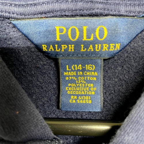Polo Ralph Lauren Hoodie Boys L (14-16) Navy Blue Cotton Fleece Lined Full Zip - Picture 3 of 9