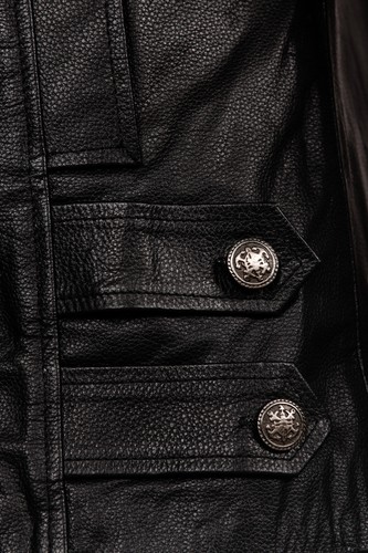 Mens Classic German Navy Military Peacoat Black Cowhide Leather Jacket - Picture 3 of 4