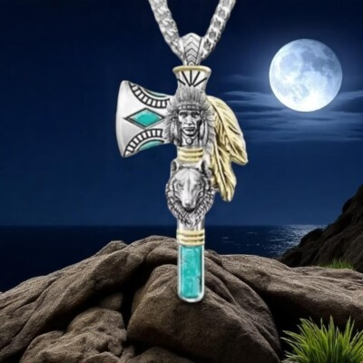 #ad Native Axe Wolf Head Pendant Necklace Jewelry Accessories $12.88