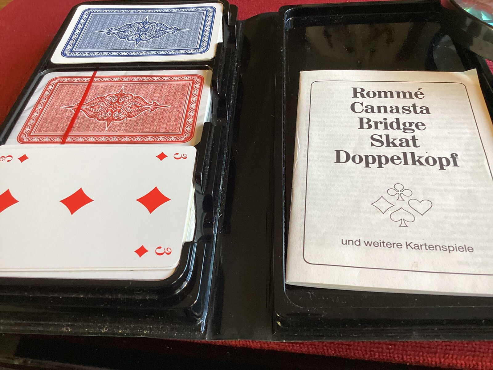 Set Carte Da Gioco Rommé Canasta Bridge In Custodia Ecopelle - 2 Mazzi Da 55 Carte