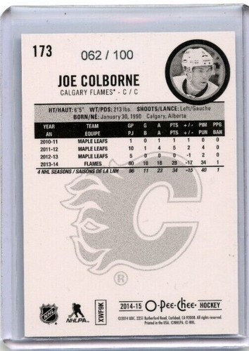 2014-15 O-Pee-Chee Black Rainbow #173 Joe Colborne 62/100 - Picture 2 of 2