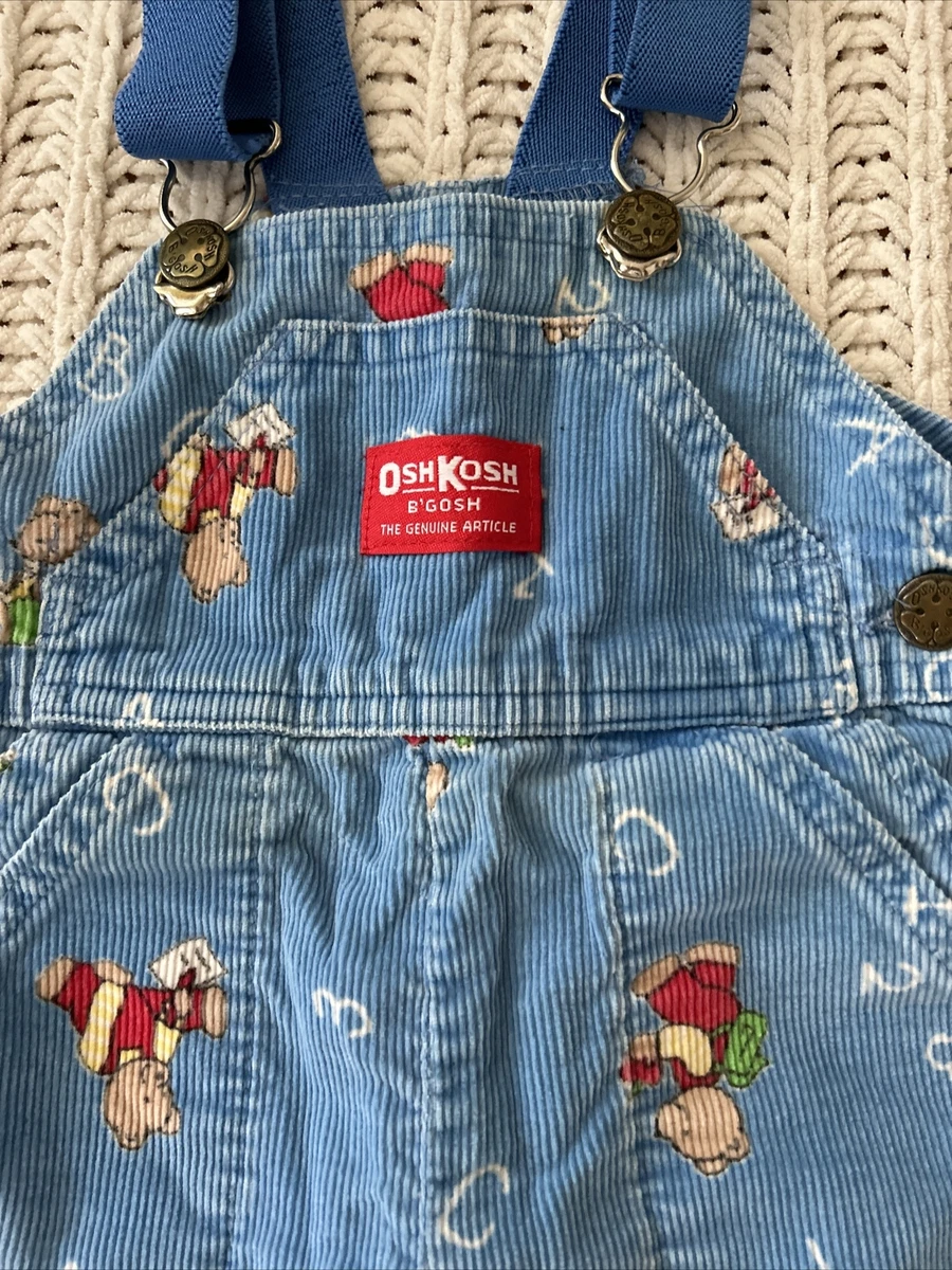 Vintage OshKosh B’gosh Sz 18 M Blue Corduroy Vestbak Overalls School Bears USA