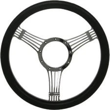 14" CHROME BILLET ALUMINUM STEERING WHEEL W- HALF WRAP - 9 HOLE