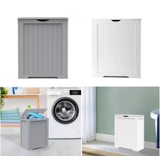 Large Wooden Laundry Cabinet Stylish Bathroom Storage Chest & Linen Hamper Bin