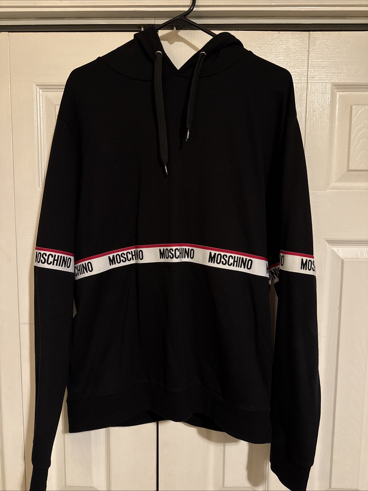 Moschino Mens Black Logo Tape Pullover Hoodie Size US M