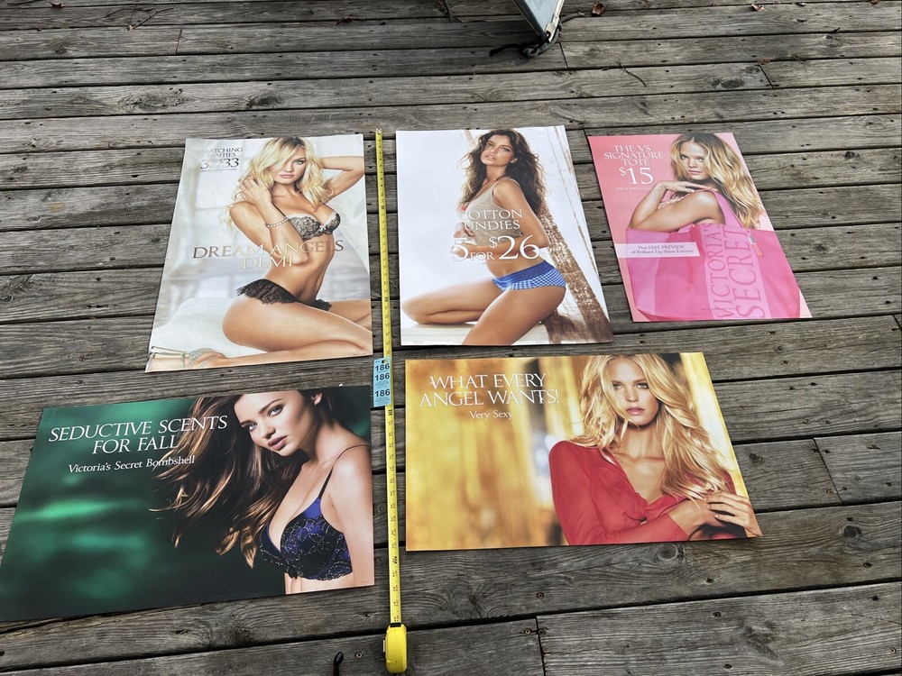 Lot Of 5 Authentic Victoria's Secret Posters Andrea Lima? Bra Pink Store Angels