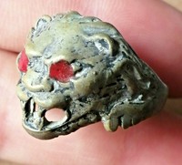 EXTREMELY ANCIENT MEDIEVAL BRONZE LION HEAD SYMBOL RING
