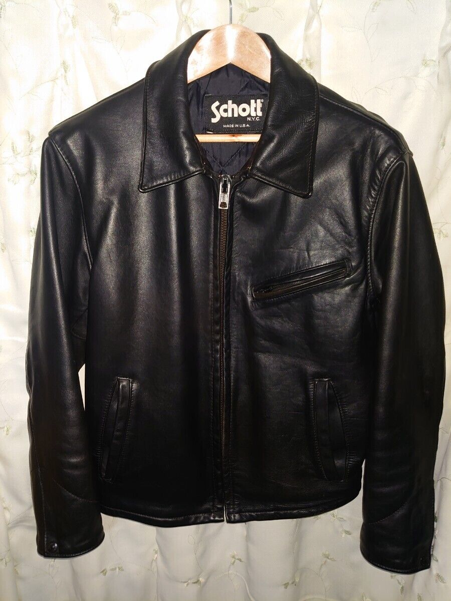 Schott 692 Single Rider Trucker Jacket Size 38 Black Leather Schott 692 Single Rider Trucker Jacket Size 38 Black Leather