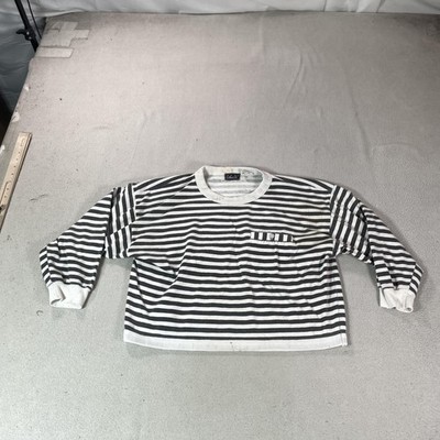 Vintage Either Or Shirt Womens Medium Black White Stripe Pocket Cropped Preppy