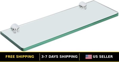 15x5 Inch Floating Chrome Tempered Glass Bathroom Wall Shelf
