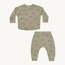 Rylee + Cru Organic Cotton Baby Boy 3-6 Months Bike Print Set Pant Outfit Olive