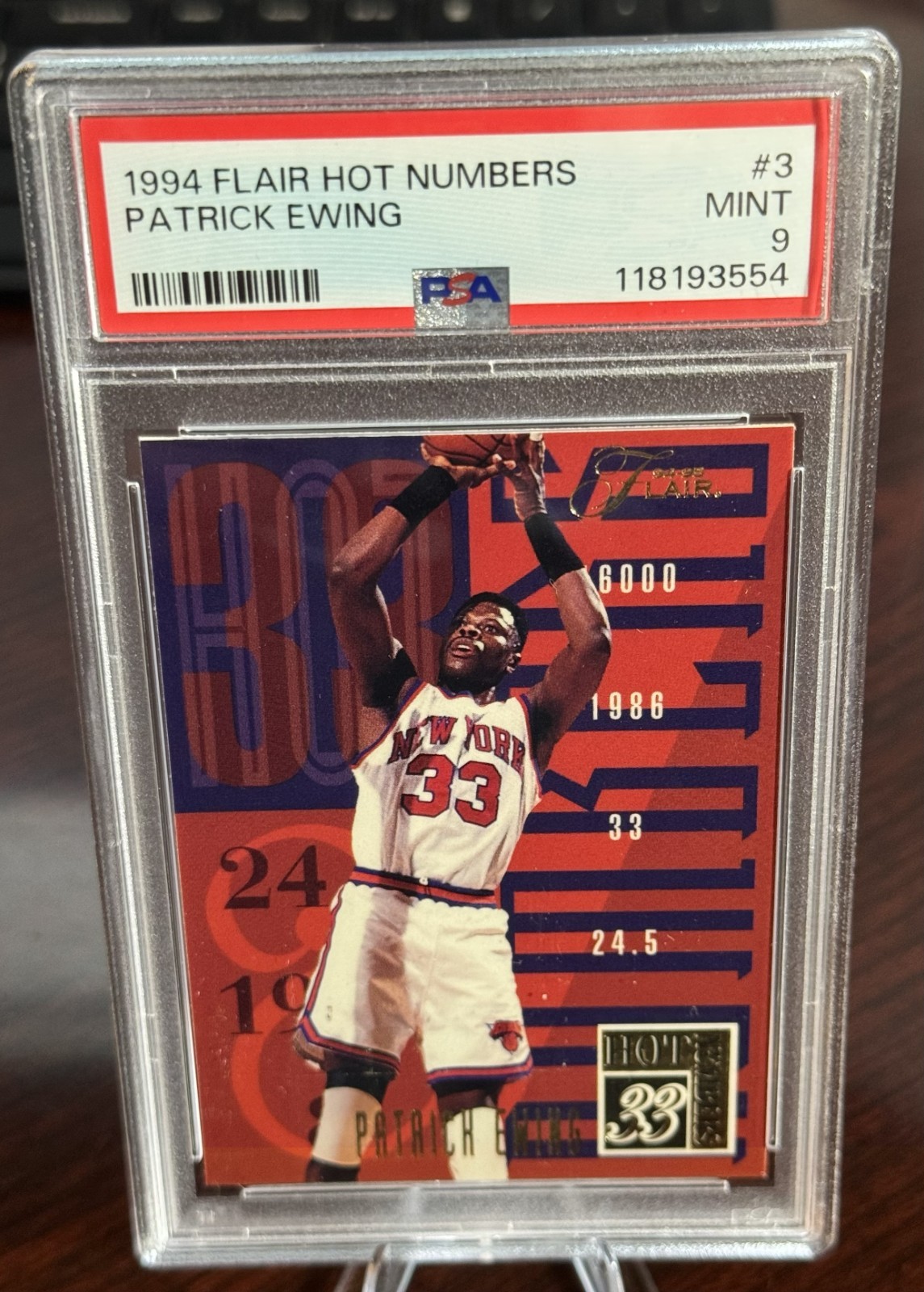 1994 FLAIR HOT NUMBERS #3 PATRICK EWING KNICKS HOF POP 4 PSA 9