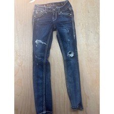 Rock Revival Celinda FA222 Skinny Jeans Women 23 Dark Wash Distressed Rhinestone