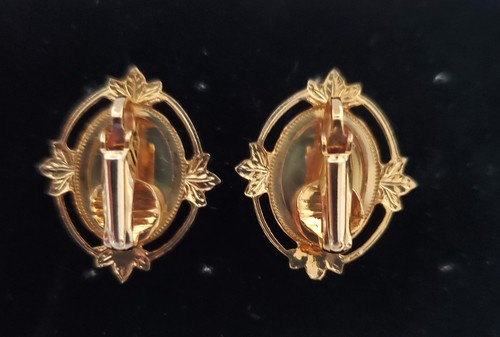Vintage Faux Jade? Ohrringe goldfarben Clip-On - Bild 4 von 6