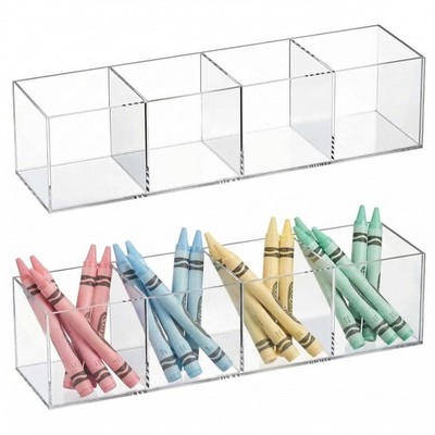2 Pieces 4 Compartment Acrylic Cube Organizer 4 Section Clear Acrylic Pencil ...