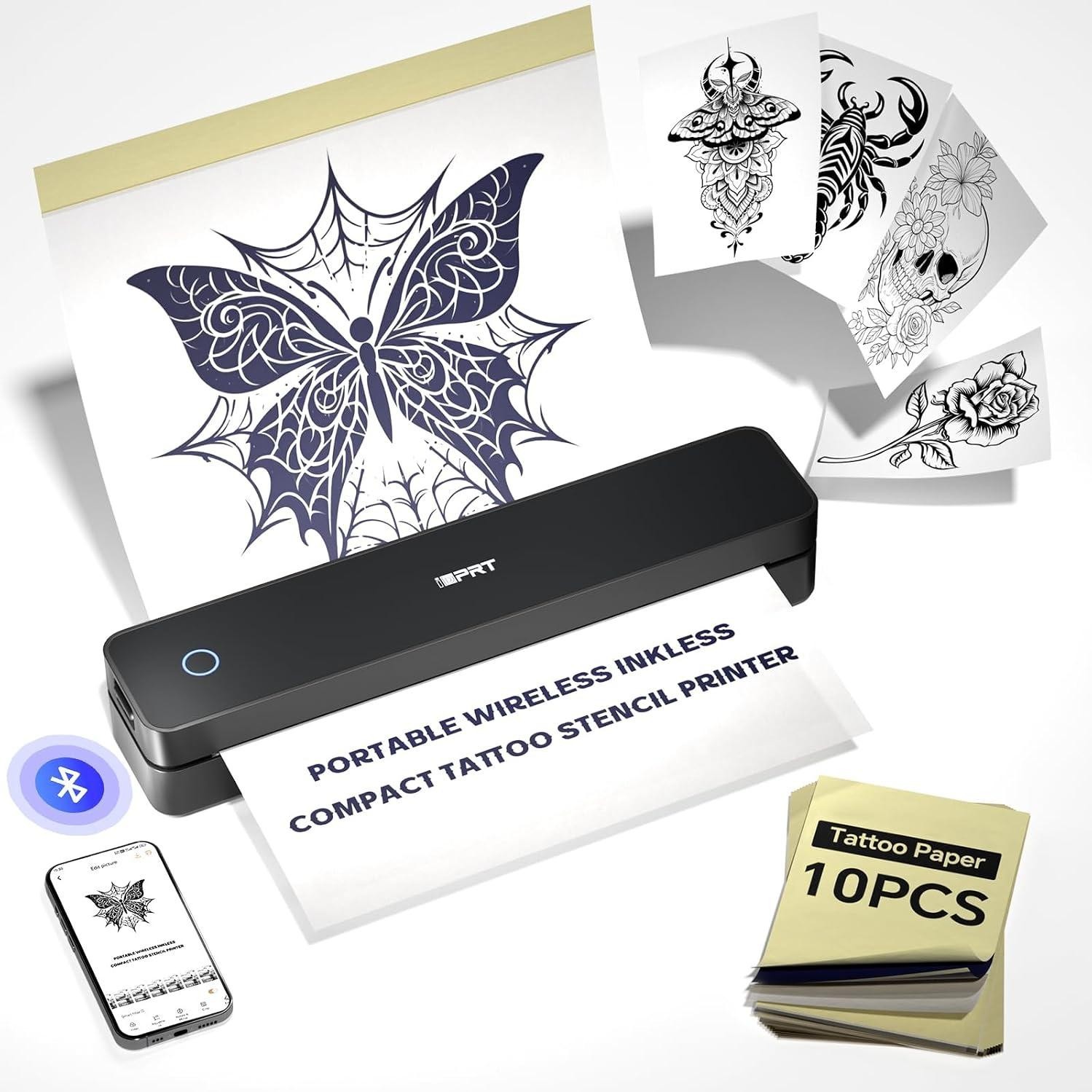 Stampante Stencil per Tatuaggi con 10pz Carta Trasferimento Tatuaggi Wireless Bluetooth