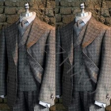 Woolen Men's Suits Peak Lapel Formal Business Wedding Groom Tuxedo Three Pieces