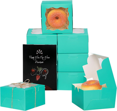 Minz Blau Bäckerei Boxen mit Fenster 15 Stück 10x10x6.3cm Mini Cookie Macaron Kl
