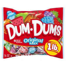 Dum Dums Original Mix Lollipop Suckers, Party Candy 16oz Bag.