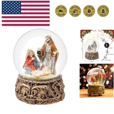 Christmas Musical Snow Globe Holy Family Polystone Water Glass Snow Globe Gli...