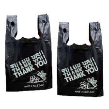 Black Thank you bags, HEAVY DUTY 22MIC bags, Black Plastic Bags with handle, ...