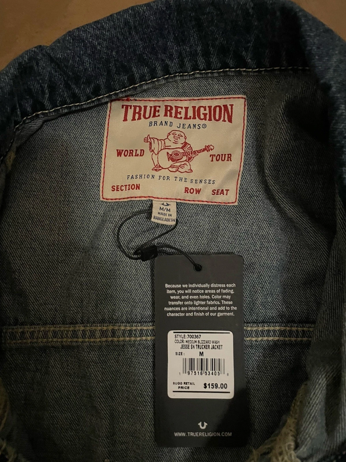 True Religion Men's Jesse SN Trucker Blue Denim Jean Jacket, Size M, NWT $159 - product detail image 3