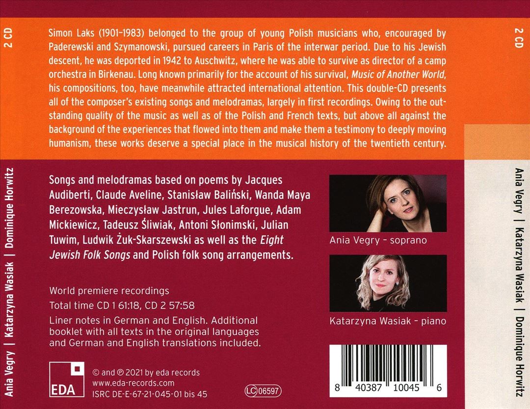 Laks Complete Works for Voice & Piano CD 2021 Vegry Horwitz