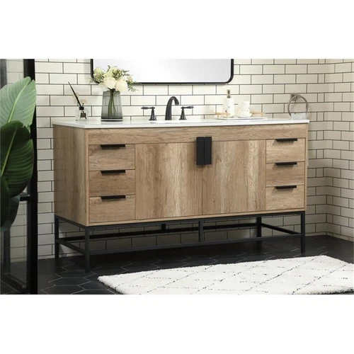Elegant Decor Eugene 60" Aluminum MDF Single Bathroom Vanity in Natural Oak - Picture 2 of 8