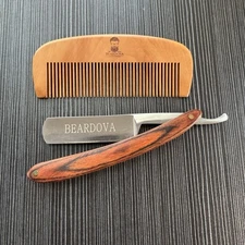 Beardova Beard Grooming Comb and Cut-Throat Straight Open Razor Set Brown