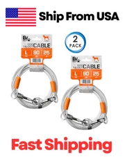 Dog Tie Out Cable 25 Feet - Heavy Duty Dog Lead Up to 90 Pounds - Reflective & R