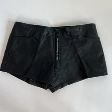 Deadstock NWT HOT LEATHER Black 4 Pocket Genuine Leather Biker Shorts ZIP UP XL