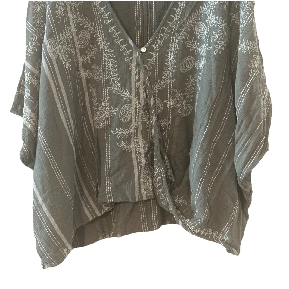 Top envolvente cuadrado bordado Purejill verde floral bordado talla grande XL-3X Foto 3 de 4