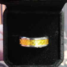 Titanium Two-Tone Silver/Gold Ring Gold Center Inlay Signed