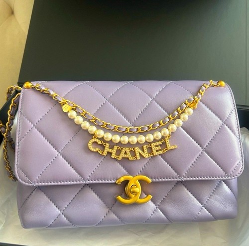 CHANEL Pearl Logo Flap Small Bag Lavender/ Light Purple