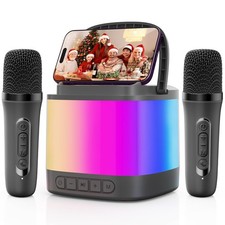 Mini Karaoke Machine Portable Bluetooth Speaker 2 Wireless Mic Phone Holder