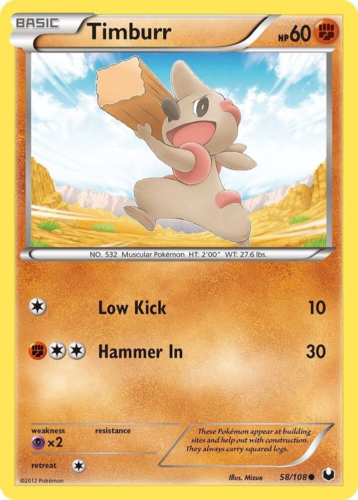 Pokémon TCG Timburr Dark Explorers 58/108 Common NM/M Fighting Muscular