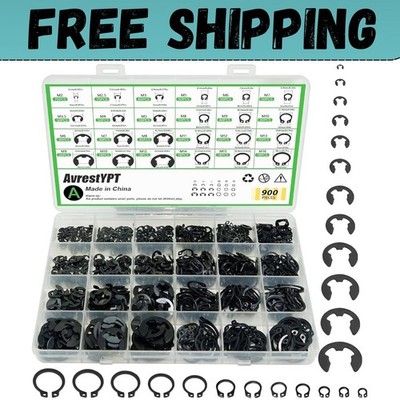 900Pcs C Clips Assortment (M5-M16) and E Black Size:900Pcs 