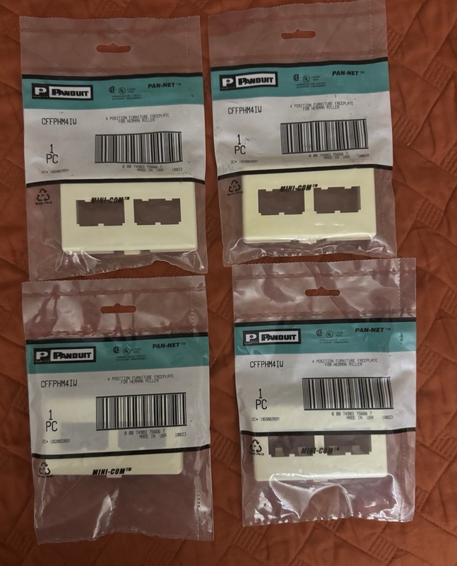 Lot of 4 Panduit CFFPHM4IW Mini-Com Furniture Faceplate 4 Position Ivory White