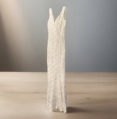 Bailey Blue Sequin Mermaid Maxi Dress Womens Small Cream Gold Formal Evening
