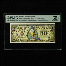 2005 Disney Dollar 5 Dollars - Disneyland PMG 65 EPQ Gem UNC 50th Anniv