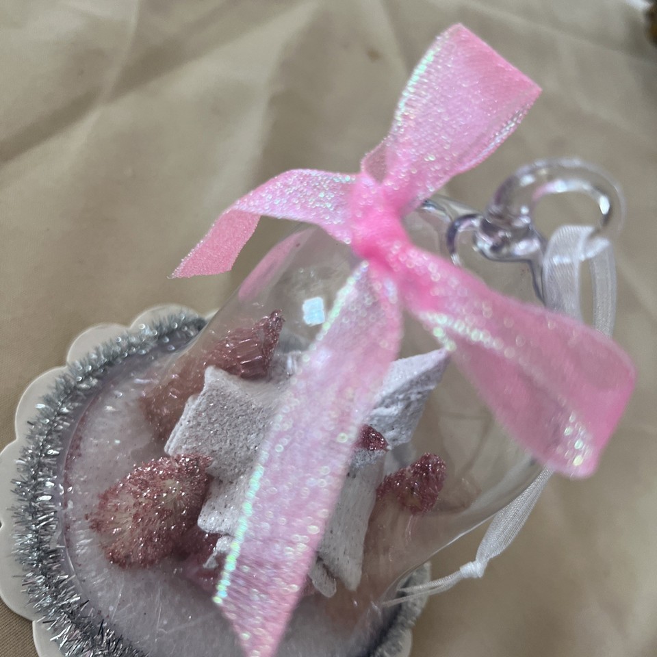 Shabby Victorian Cottage Chic Pink Rose Church Cloche Dome Christmas ...