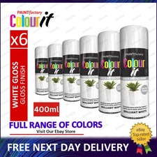6x White Gloss All-Purpose Aerosol Spray Paint Can for Metal Wood Plastic 400ml
