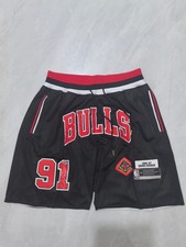 Pantaloncini da basket Chicago Bulls Retro Swing #91 da uomo neri con tasche cucite