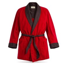 VTG 70s Roytex Corduroy Smoking Jacket Robe Men Lrg Red Satin Trim Retro Hefner
