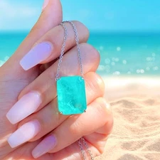 Caribbean Treasure Radiant Paraiba Tourmaline Necklace, Glowing Exotic Gemstone