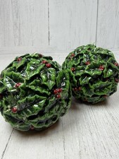 Set Of 2 Christmas Holly Ball Candles Sphere Holiday Decor