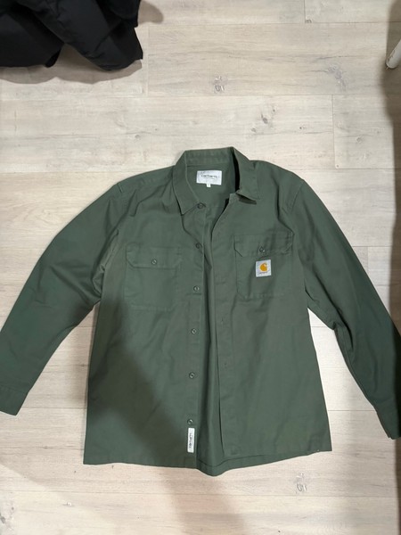 Carhartt WIP Men’s Green Solid Long Sleeve Button-Up Shirt Point Collar L