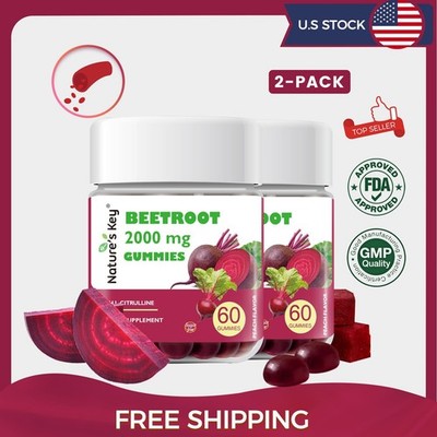 2 Pack Beet Root Gummies Vegan Chewable Supplement, Gluten Free 60Ct
